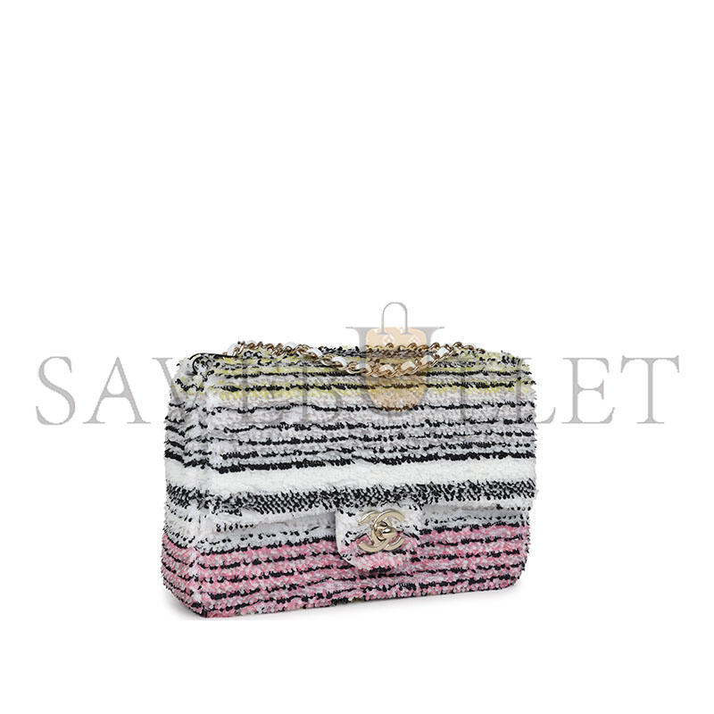 Ch**el mini rectangular flap white multicolor sequin light gold hardware (20*13*5cm)